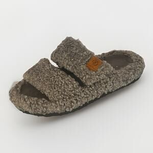 EverFoam Fuzzy Open Toe Slippers Wmns Sz 7-8 Gray Comfy Memory Foam House Shoes